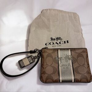 Coach Brown and Silver Wristlet with Signature Design With Dusty NWOT